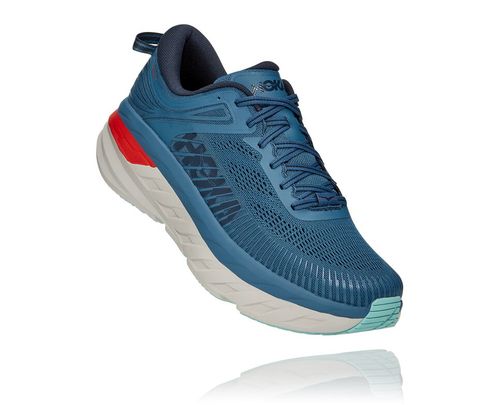 Men's Hoka One One Bondi 7 Road Running Shoes Real Teal / Outer Space | FLOU85916