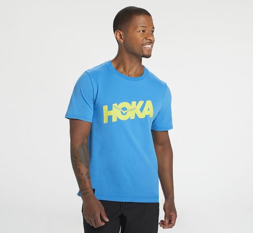 Men's Hoka One One Brand Tee Running Tees Diva Blue | RFQT36780