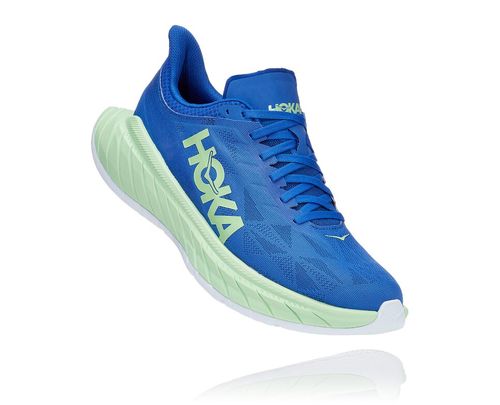 Men's Hoka One One Carbon X 2 Road Running Shoes Dazzling Blue / Green Ash | CVKD47213