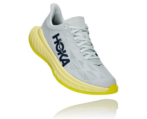 Men's Hoka One One Carbon X 2 Road Running Shoes Blue Flower / Luminary Green | EGOU85279