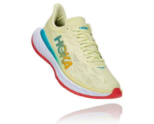Men's Hoka One One Carbon X 2 Road Running Shoes Luminary Green / Hot Coral | QDOS35140