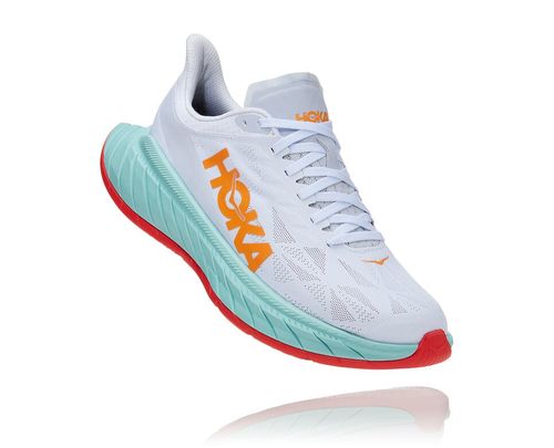 Men's Hoka One One Carbon X 2 Road Running Shoes White / Blazing Orange | USLR61279