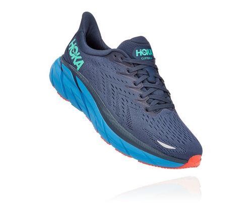 Men's Hoka One One Clifton 8 Road Running Shoes Outer Space / Vallarta Blue | LMAC92518