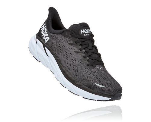 Men's Hoka One One Clifton 8 Road Running Shoes Black / White | LVYA67389