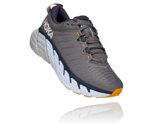 Men's Hoka One One Gaviota 3 Road Running Shoes Charcoal Gray / Ombre Blue | NXIZ24035