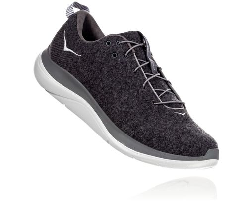 Men's Hoka One One Hupana Flow Wool Road Running Shoes Dark Shadow / Charcoal Gray | BUVY03617