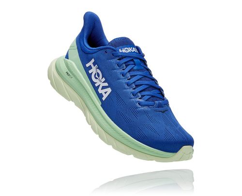Men's Hoka One One Mach 4 Road Running Shoes Dazzling Blue / Green Ash | QYAJ03489