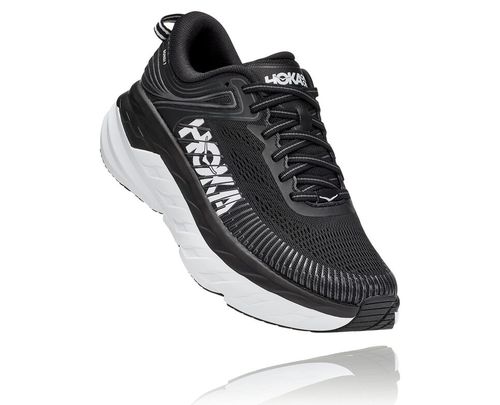 Women's Hoka One One Bondi 7 Road Running Shoes Black / White | BXSF27109