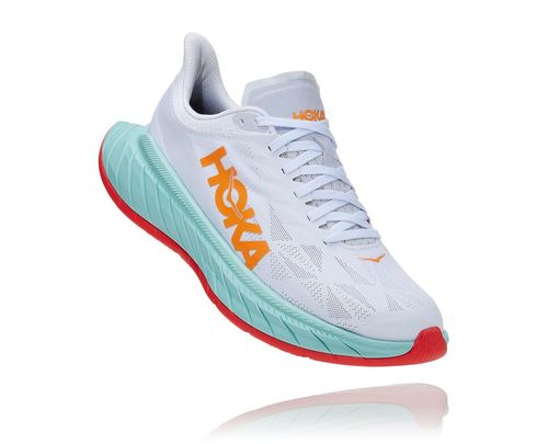 Women's Hoka One One Carbon X 2 Road Running Shoes White / Blazing Orange | KRSO90857