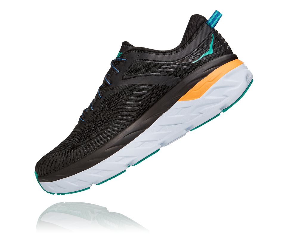 Men's Hoka One One Bondi 7 Road Running Shoes Black / Atlantis | GLWM20419