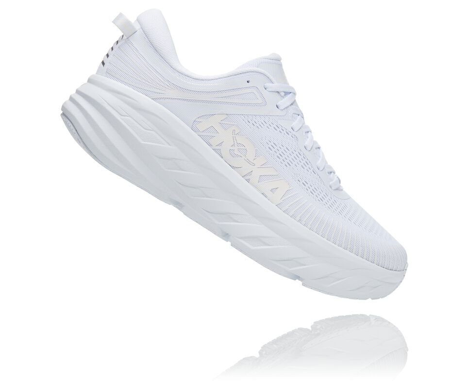 Men's Hoka One One Bondi 7 Road Running Shoes White / White | WCMG84106