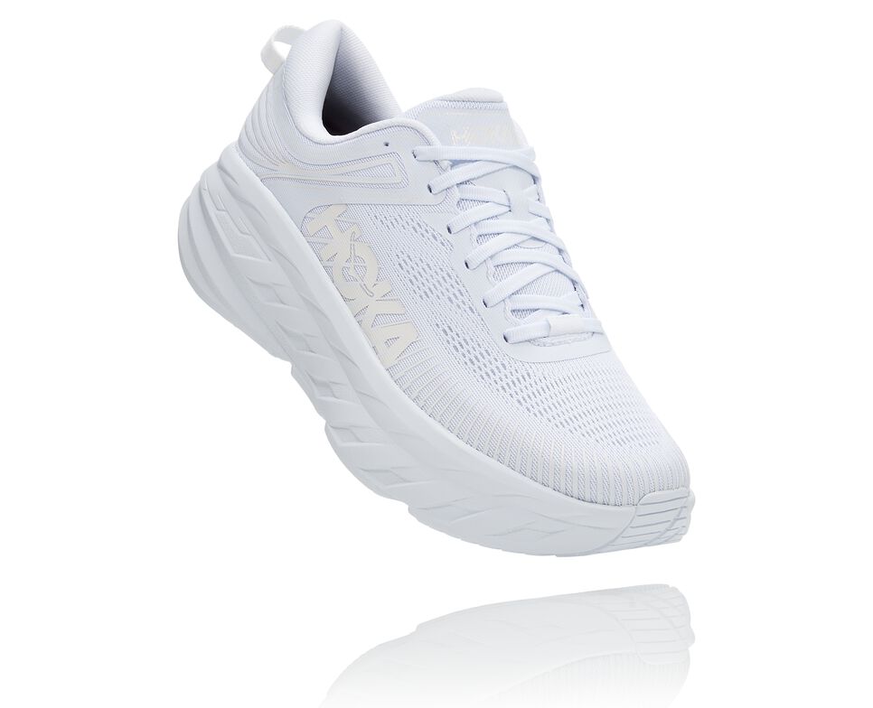 Men\'s Hoka One One Bondi 7 Road Running Shoes White / White | WCMG84106