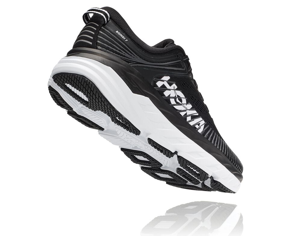 Men's Hoka One One Bondi 7 Road Running Shoes Black / White | XIGP41578