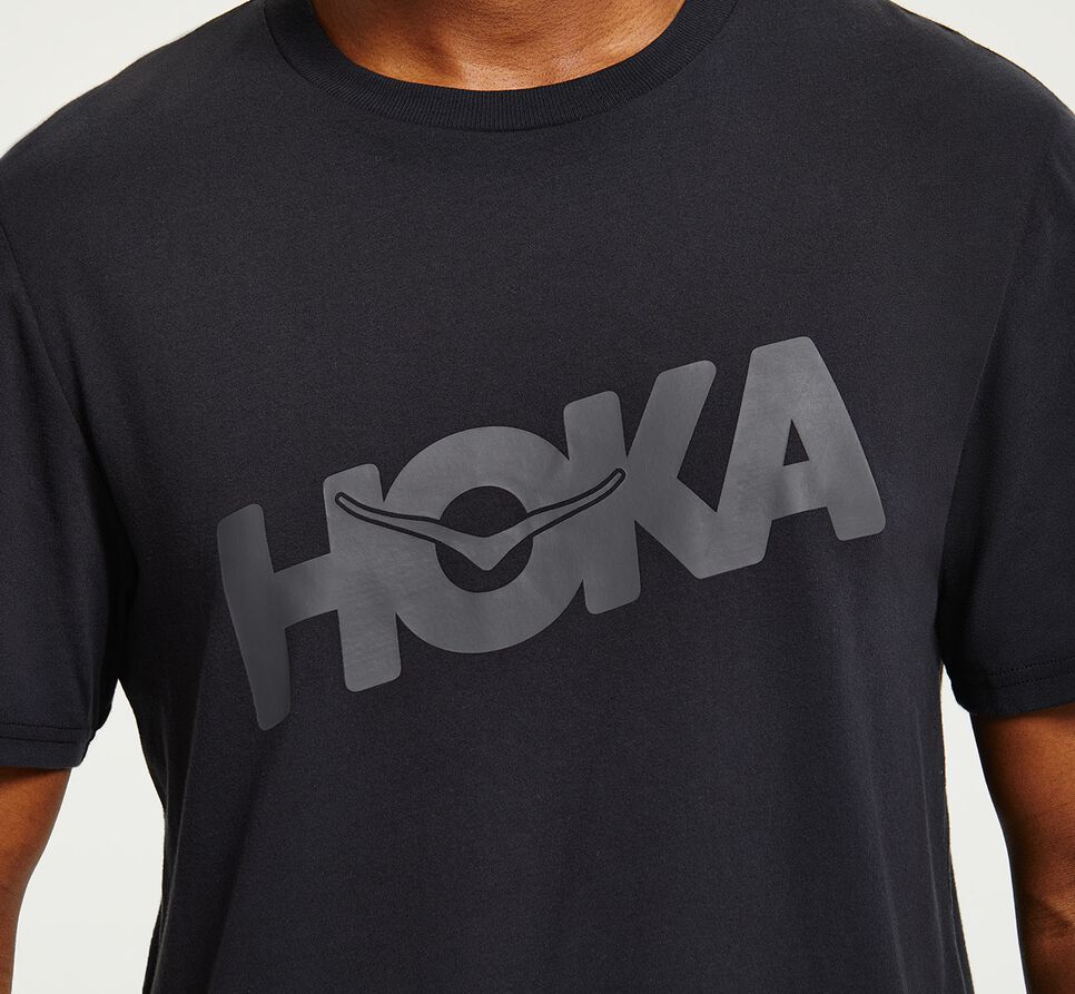 Men's Hoka One One Brand Tee Running Tees Black / Castlerock | QMNL60823