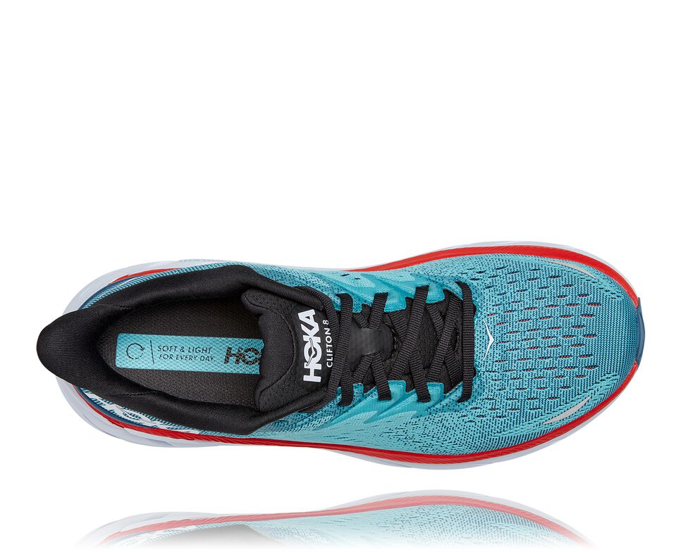 Men's Hoka One One Clifton 8 Road Running Shoes Real Teal / Aquarelle | ZBDP60793