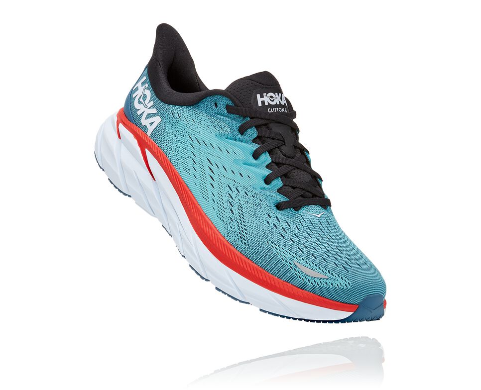 Men\'s Hoka One One Clifton 8 Road Running Shoes Real Teal / Aquarelle | ZBDP60793