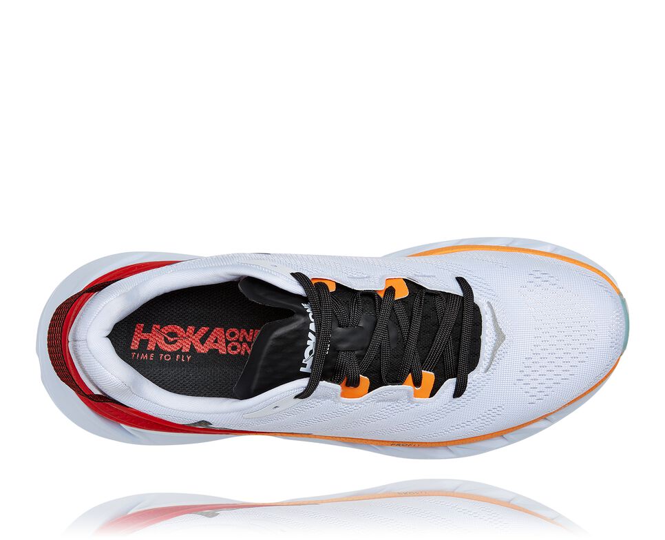 Men's Hoka One One Elevon 2 Road Running Shoes White / Blazing Orange | UTLD20713
