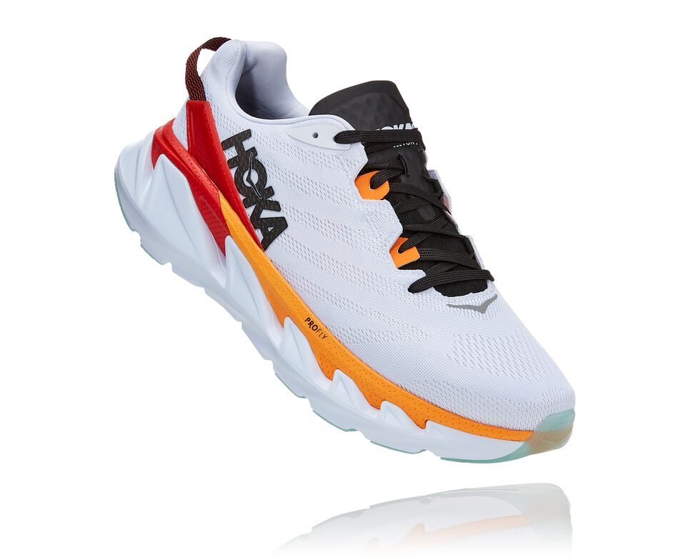 Men\'s Hoka One One Elevon 2 Road Running Shoes White / Blazing Orange | UTLD20713