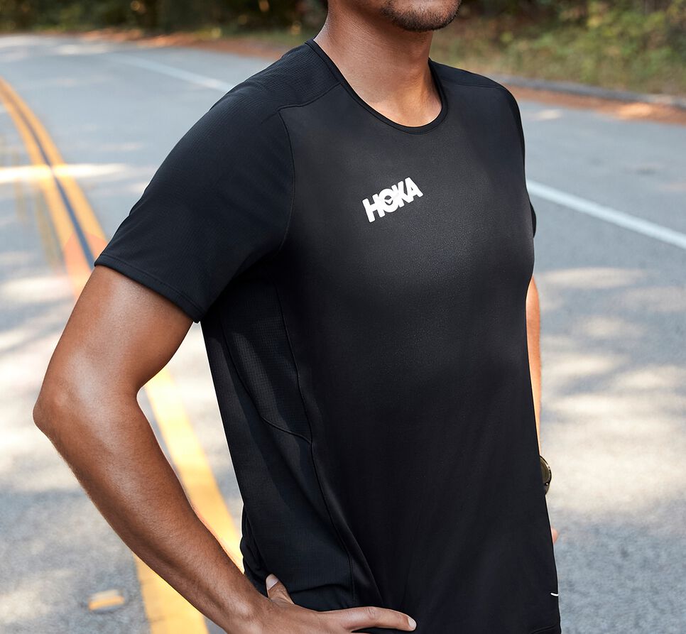 Men's Hoka One One Performance Short Sleeve T Shirts Black | QGYF87041