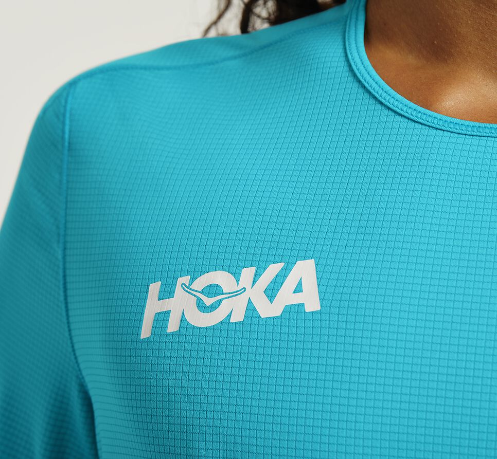 Men's Hoka One One Performance Short Sleeve T Shirts Scuba Blue | URMI79054
