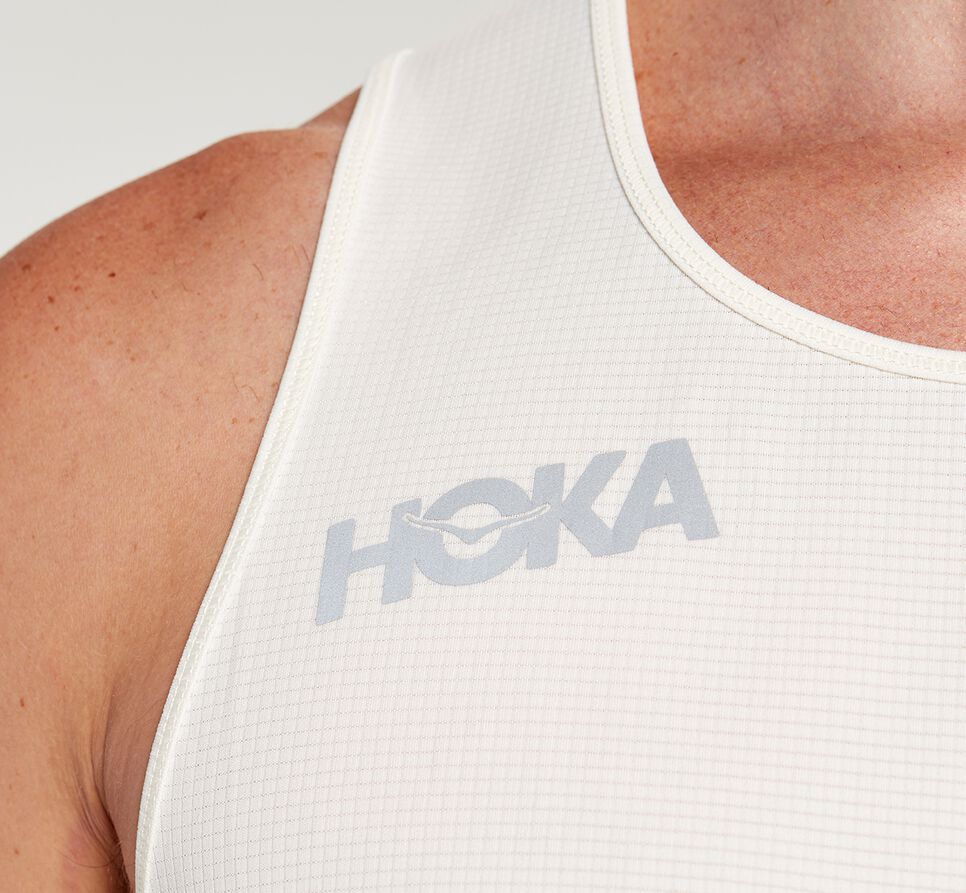 Men's Hoka One One Singlet Running Tops White | KIOV75086