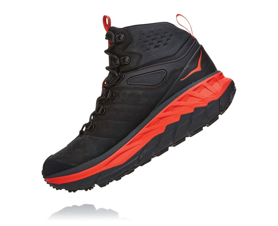 Men's Hoka One One Stinson Mid GORE-TEX Hiking Boots Anthracite / Mandarin Red | ECPO36059