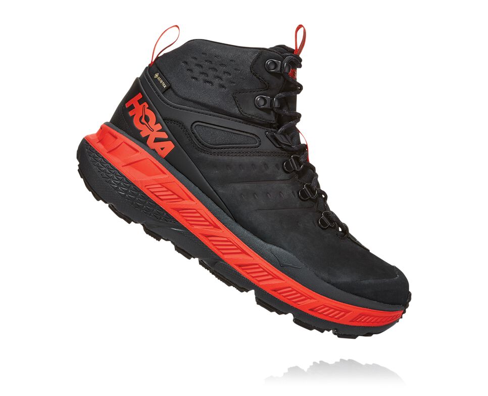 Men's Hoka One One Stinson Mid GORE-TEX Hiking Boots Anthracite / Mandarin Red | ECPO36059