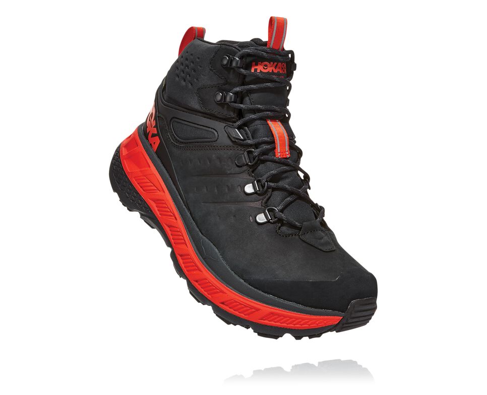 Men\'s Hoka One One Stinson Mid GORE-TEX Hiking Boots Anthracite / Mandarin Red | ECPO36059