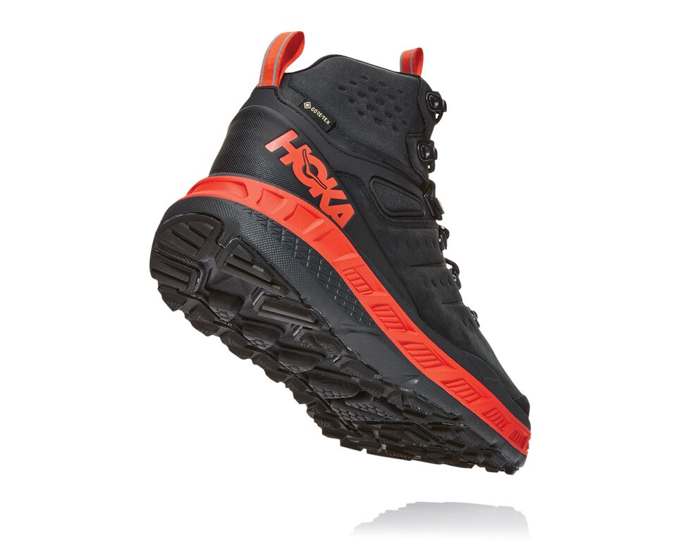 Men's Hoka One One Stinson Mid GORE-TEX Hiking Boots Anthracite / Mandarin Red | UXHN29384