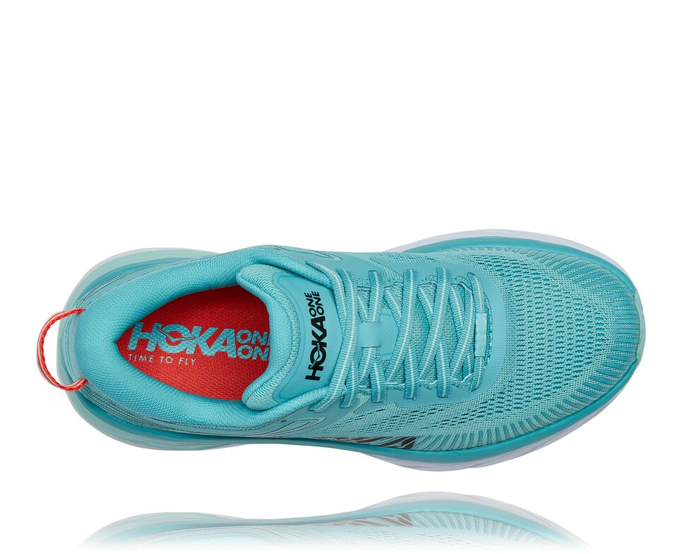 Women's Hoka One One Bondi 7 Road Running Shoes Aquarelle / Eggshell Blue | IKVJ48132