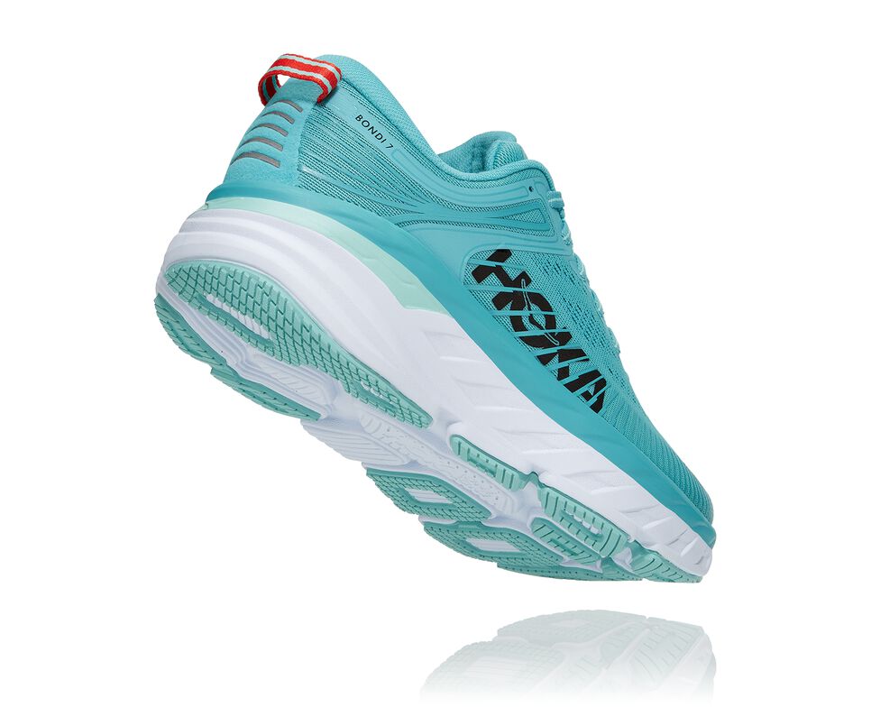 Women's Hoka One One Bondi 7 Road Running Shoes Aquarelle / Eggshell Blue | IKVJ48132