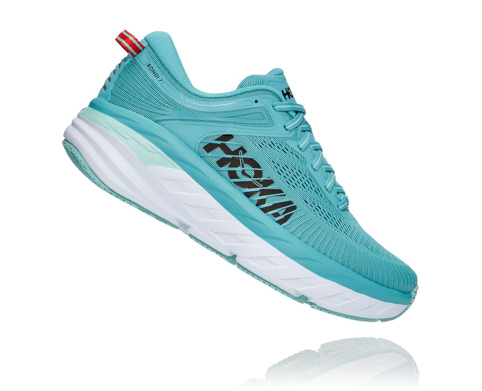 Women's Hoka One One Bondi 7 Road Running Shoes Aquarelle / Eggshell Blue | XKNV39045