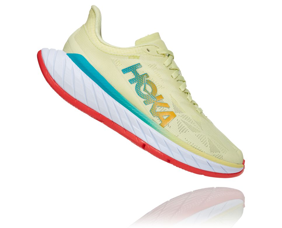 Women's Hoka One One Carbon X 2 Road Running Shoes Luminary Green / Hot Coral | BLDA18053
