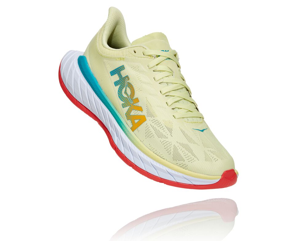 Women\'s Hoka One One Carbon X 2 Road Running Shoes Luminary Green / Hot Coral | BLDA18053