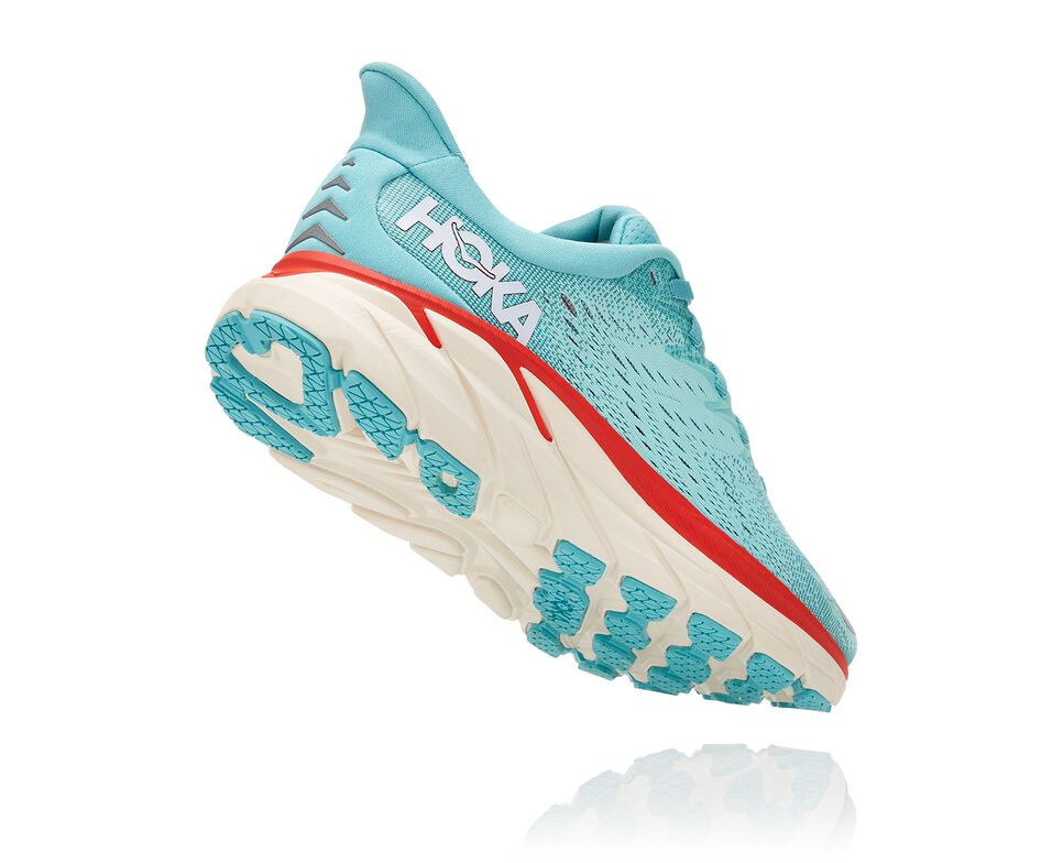Women's Hoka One One Clifton 8 Road Running Shoes Aquarelle / Eggshell Blue | CKNB47013