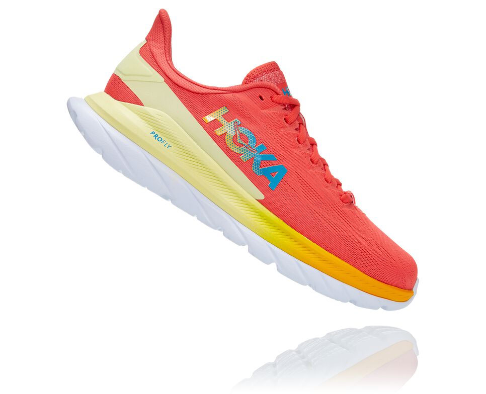 Women's Hoka One One Mach 4 Road Running Shoes Hot Coral / Saffron | BHAK80651